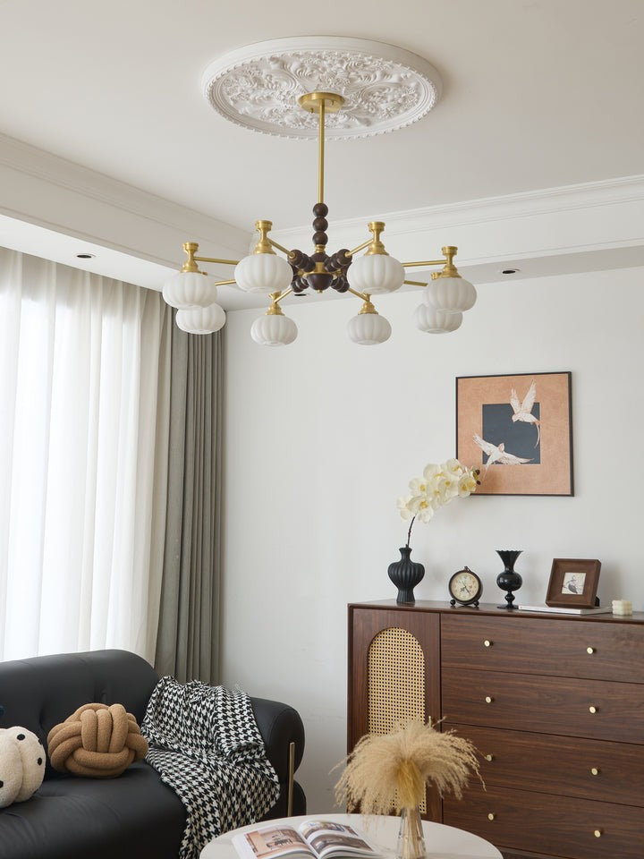 Organic Iron, Wood & Glass Orb Chandelier