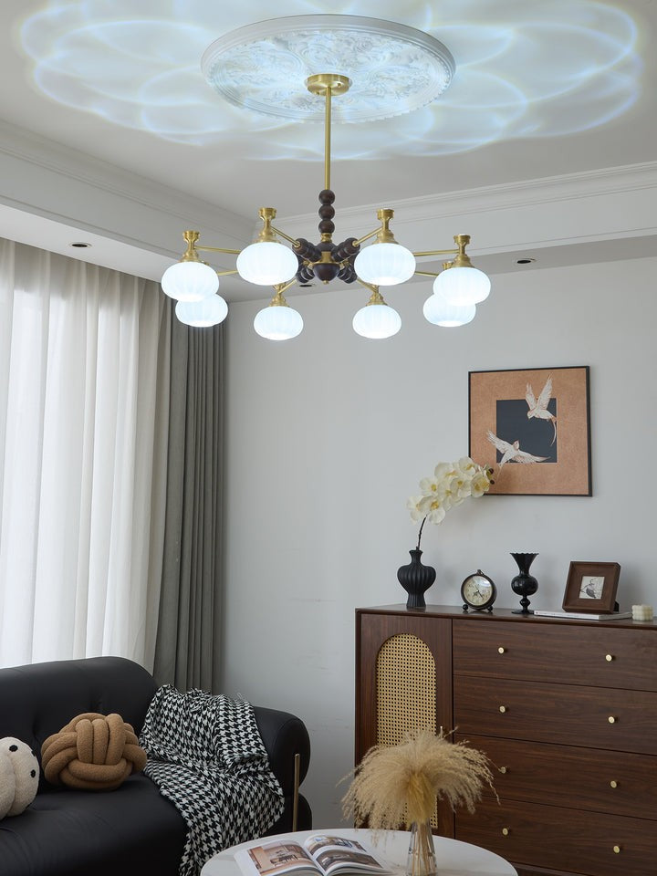 Organic Iron, Wood & Glass Orb Chandelier
