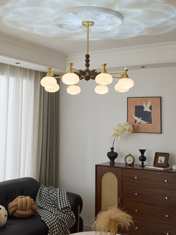 Organic Iron, Wood & Glass Orb Chandelier