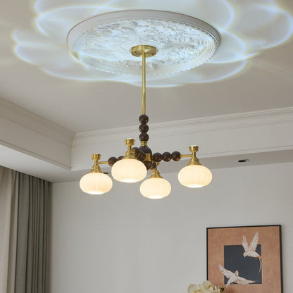 Organic Iron, Wood & Glass Orb Chandelier