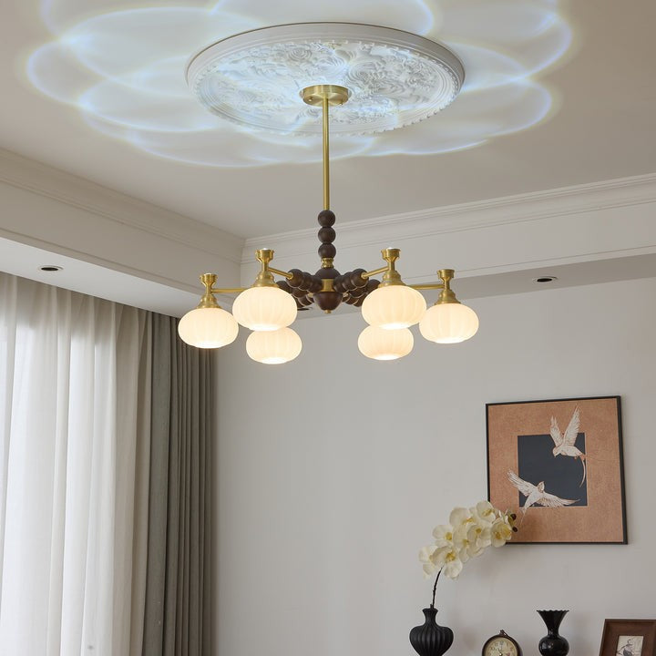 Organic Iron, Wood & Glass Orb Chandelier