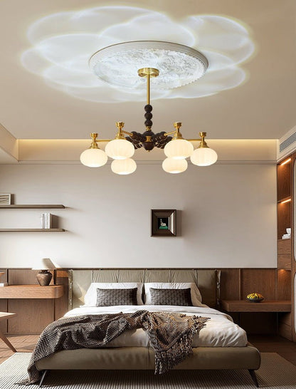 Organic Iron, Wood & Glass Orb Chandelier