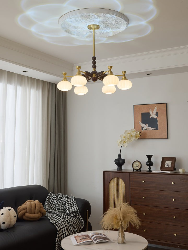 Organic Iron, Wood & Glass Orb Chandelier