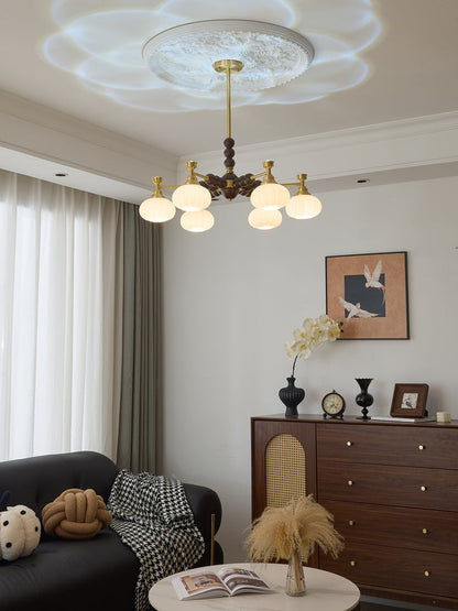 Organic Iron, Wood & Glass Orb Chandelier