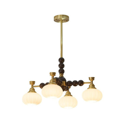 Organic Iron, Wood & Glass Orb Chandelier