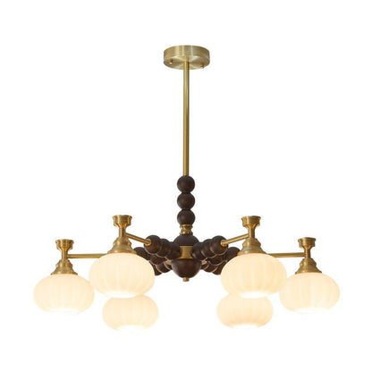 Organic Iron, Wood & Glass Orb Chandelier