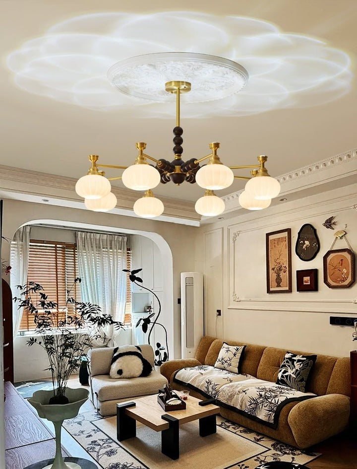 Organic Iron, Wood & Glass Orb Chandelier