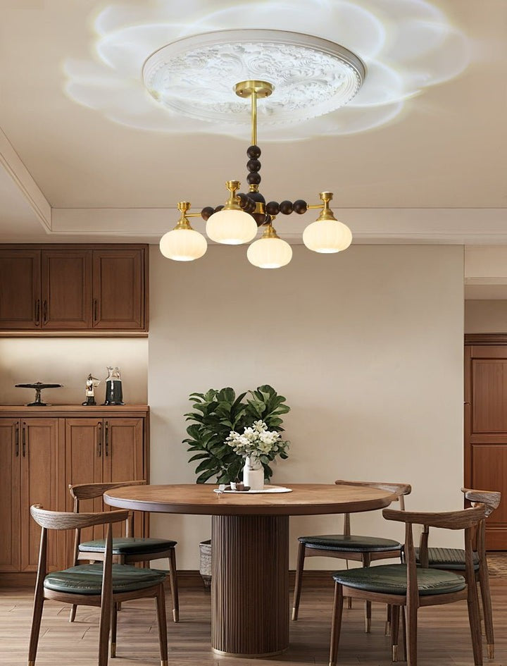 Organic Iron, Wood & Glass Orb Chandelier
