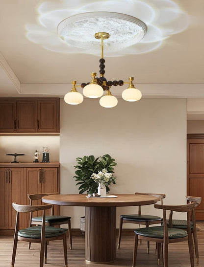 Organic Iron, Wood & Glass Orb Chandelier