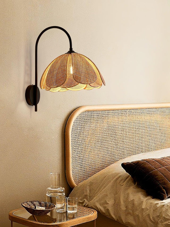 Organic Rattan Petal Wall Sconce - LED Ambient Lighting