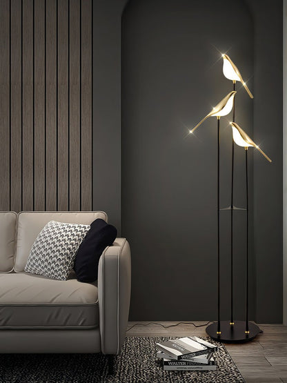 Perch LED Floor Lamp with Magpie Silhouette