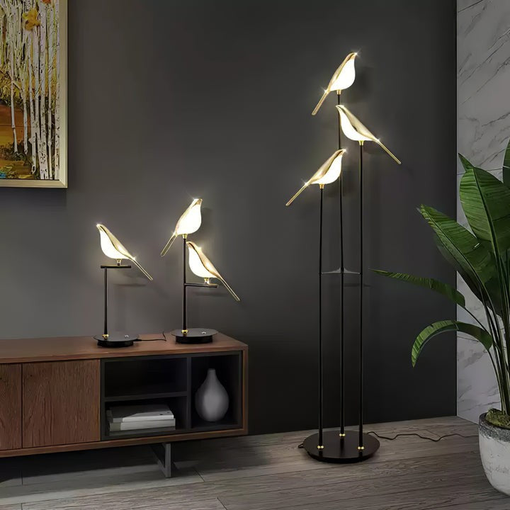 Perch LED Floor Lamp with Magpie Silhouette