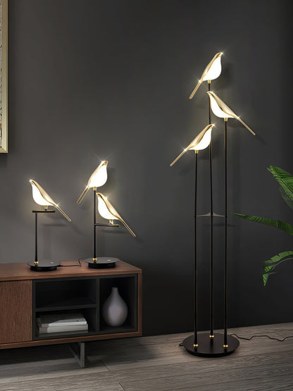 Perch LED Floor Lamp with Magpie Silhouette