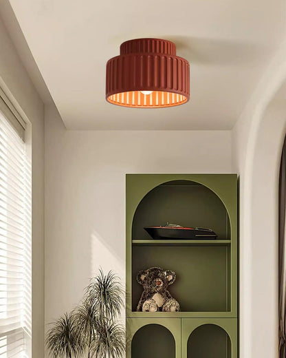 Pleated White Resin LED Ceiling Light