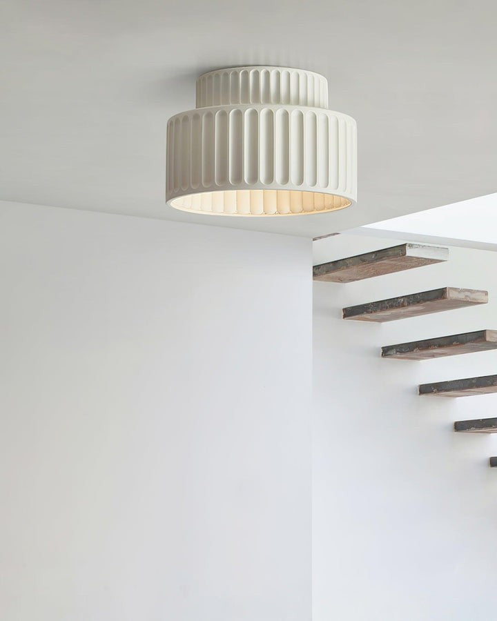 Pleated White Resin LED Ceiling Light
