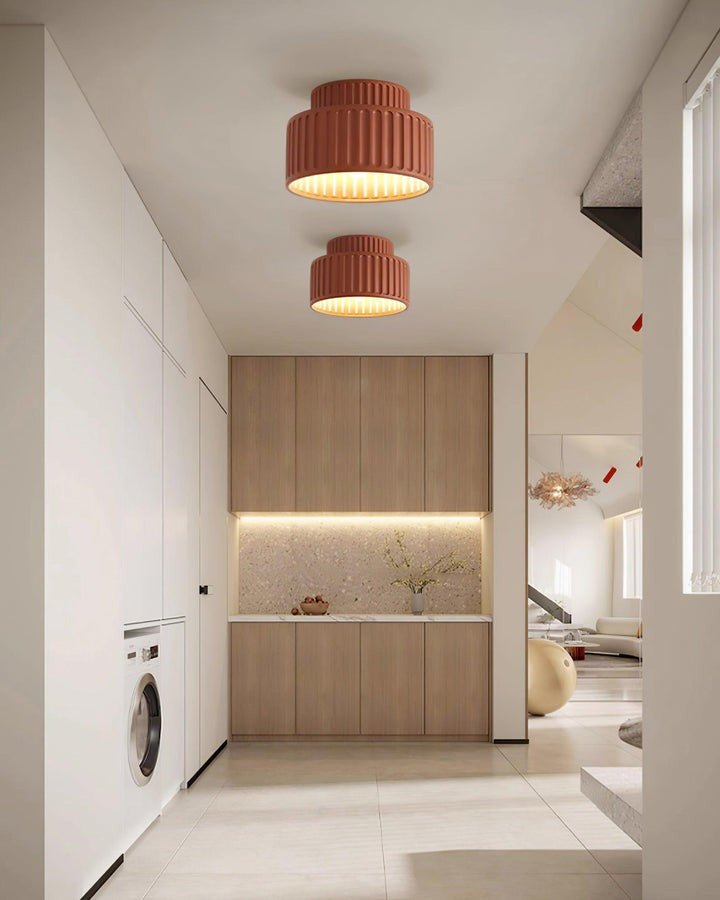 Pleated White Resin LED Ceiling Light