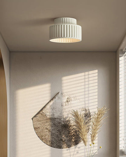Pleated White Resin LED Ceiling Light