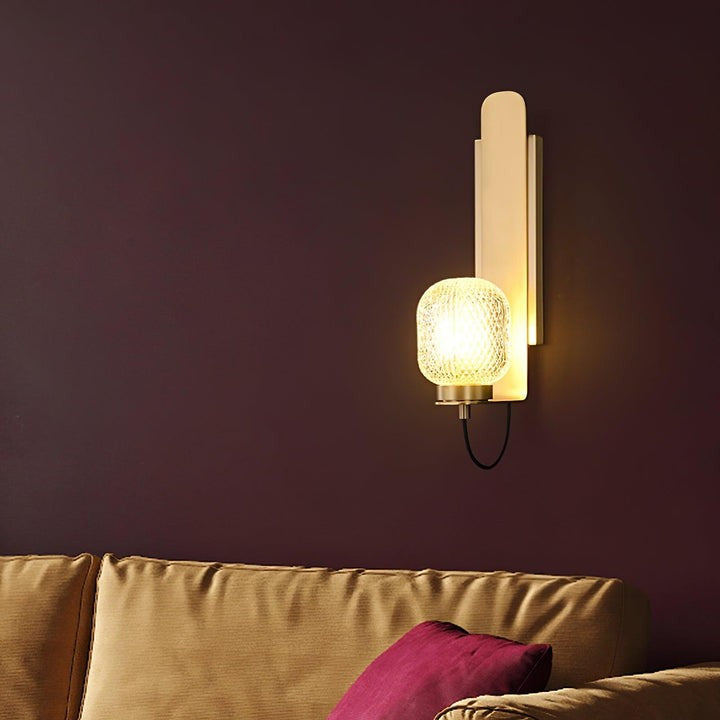 Polished Brass Wall Sconce with Textured Glass Shade