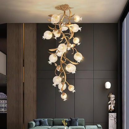 Pomegranate Glass Shade Brass Ceiling Light Fixture
