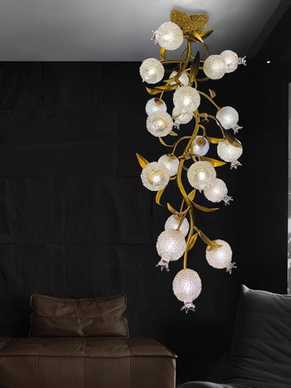 Pomegranate Glass Shade Brass Ceiling Light Fixture