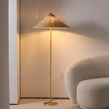 Rattan Stem Floor Lamp with White Fabric Shade