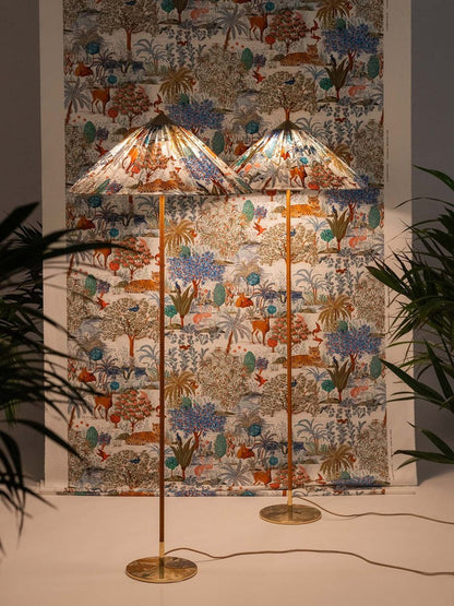 Rattan Stem Floor Lamp with White Fabric Shade