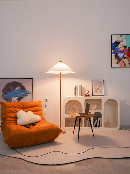 Rattan Stem Floor Lamp with White Fabric Shade