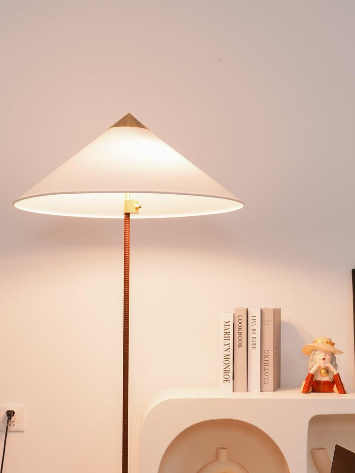 Rattan Stem Floor Lamp with White Fabric Shade