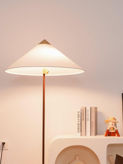 Rattan Stem Floor Lamp with White Fabric Shade