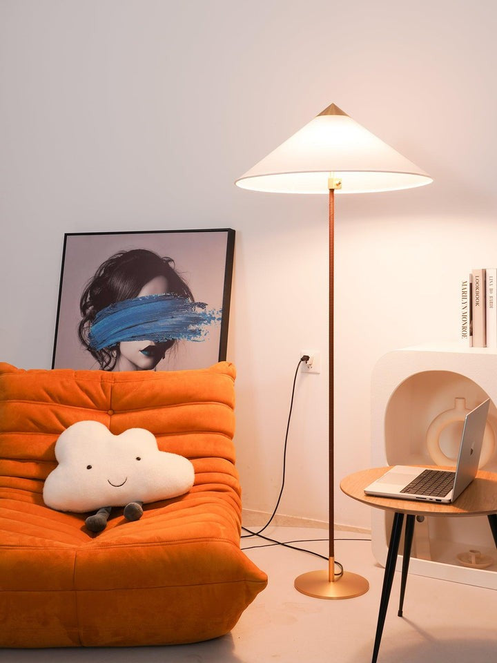 Rattan Stem Floor Lamp with White Fabric Shade