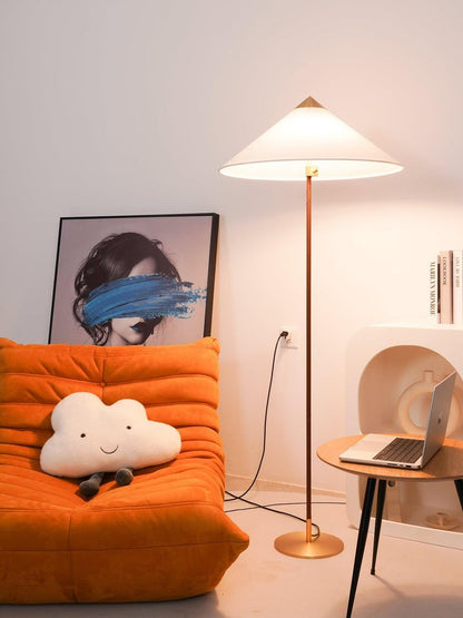 Rattan Stem Floor Lamp with White Fabric Shade