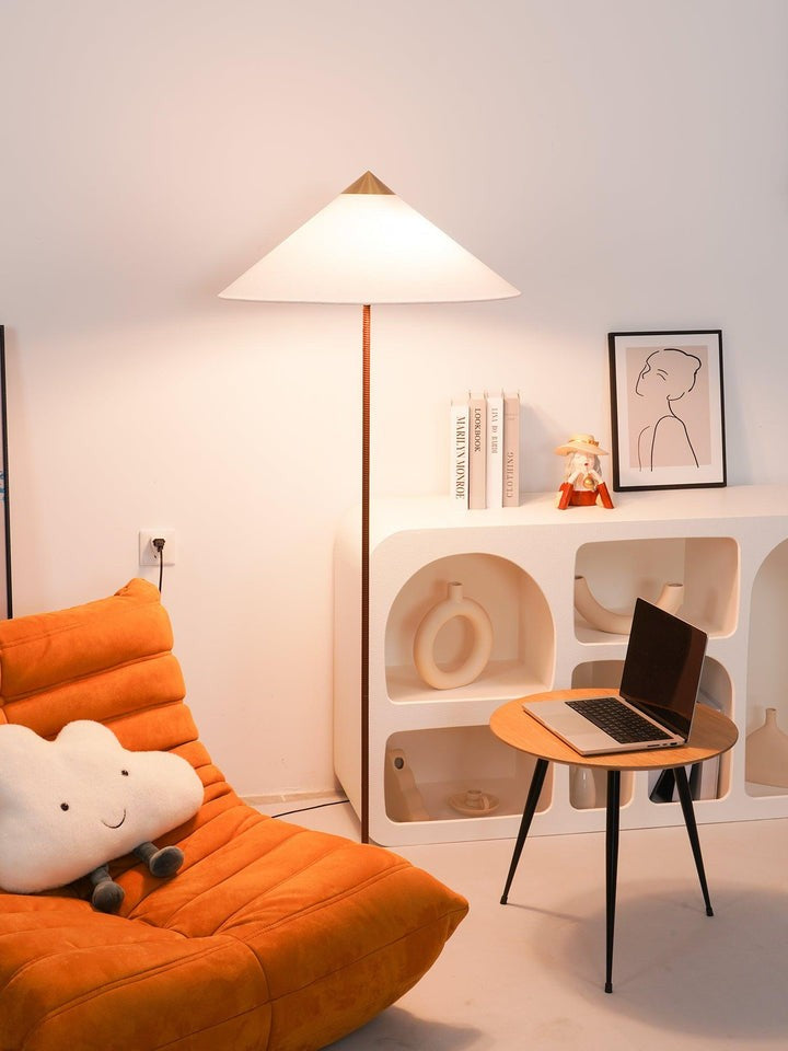 Rattan Stem Floor Lamp with White Fabric Shade