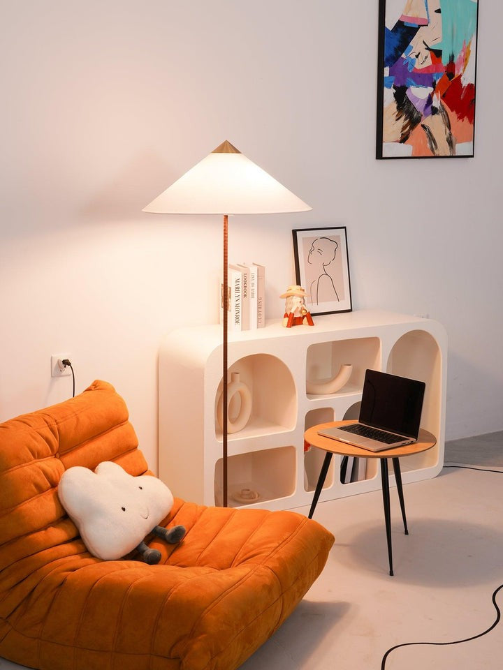 Rattan Stem Floor Lamp with White Fabric Shade