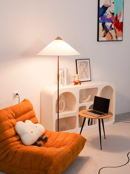 Rattan Stem Floor Lamp with White Fabric Shade