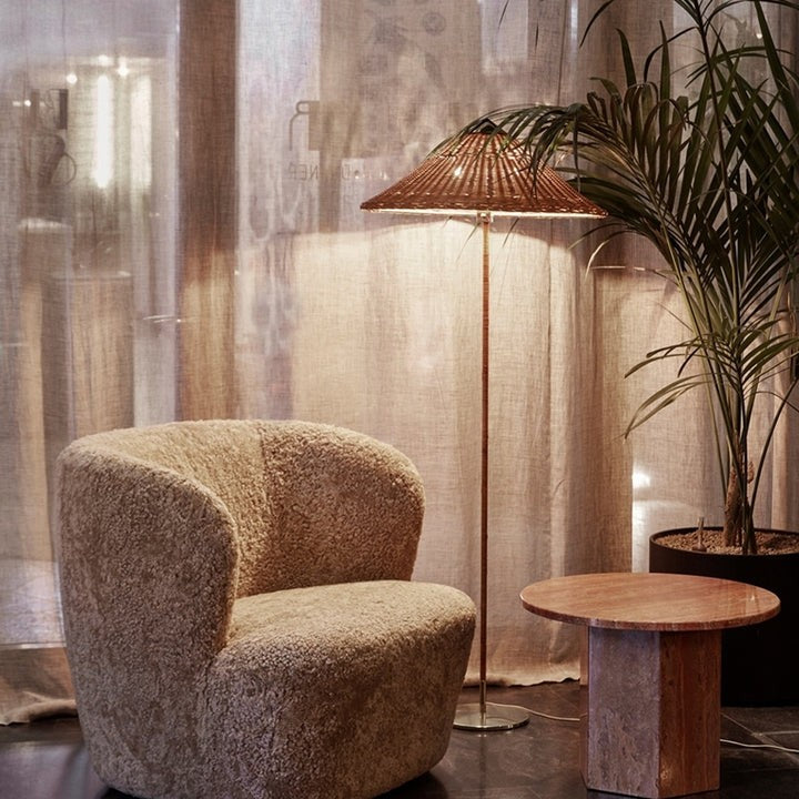 Rattan Stem Floor Lamp with White Fabric Shade