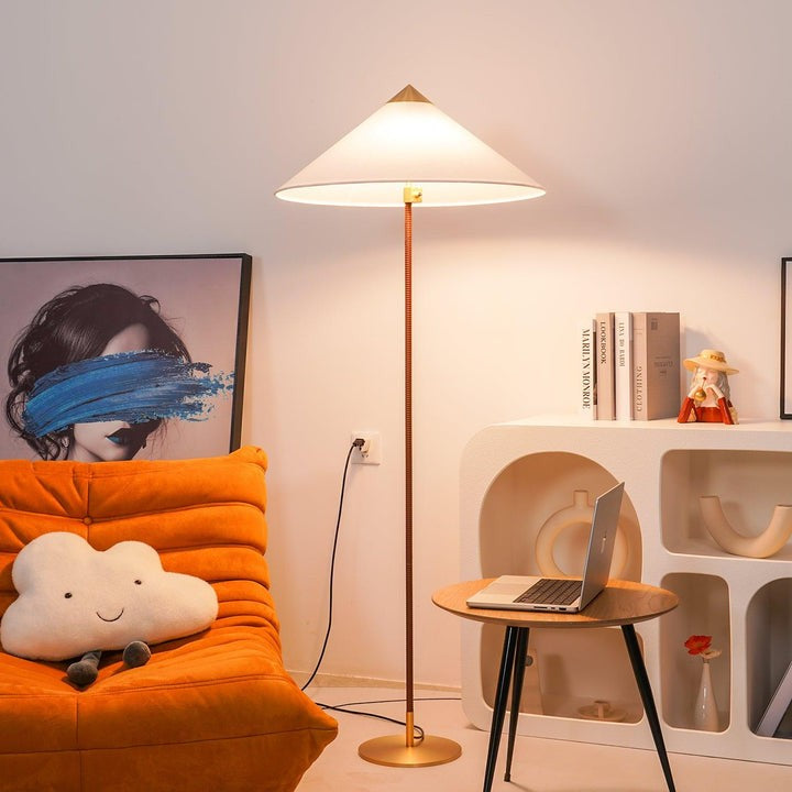 Rattan Stem Floor Lamp with White Fabric Shade