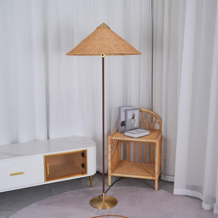 Rattan Stem Floor Lamp with White Fabric Shade