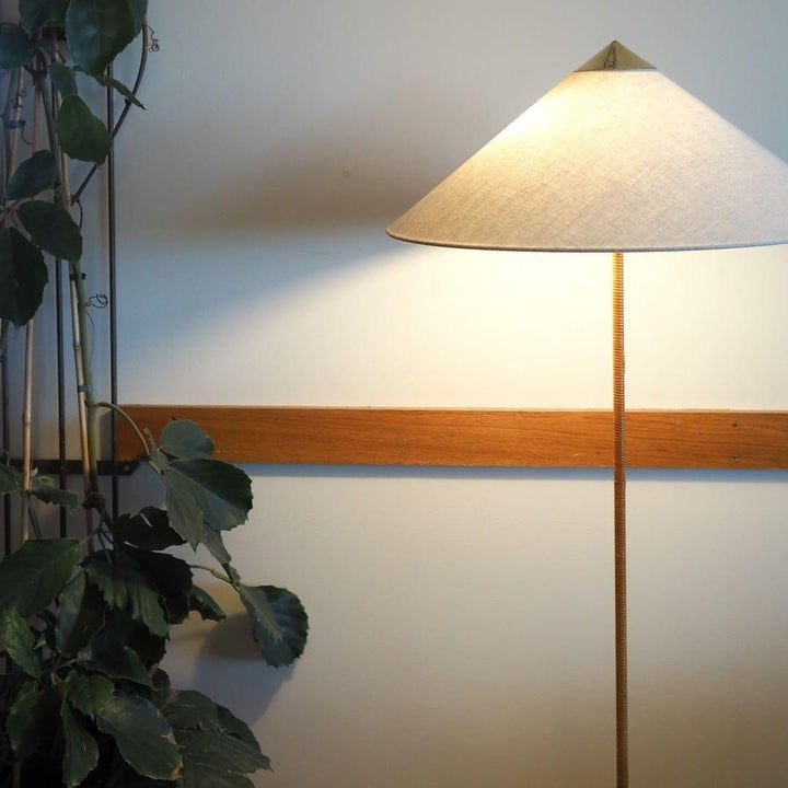 Rattan Stem Floor Lamp with White Fabric Shade