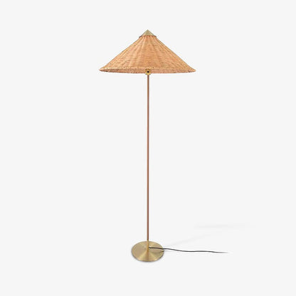 Rattan Stem Floor Lamp with White Fabric Shade