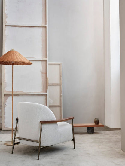 Rattan Stem Floor Lamp with White Fabric Shade