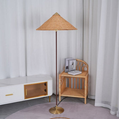Rattan Stem Floor Lamp with White Fabric Shade