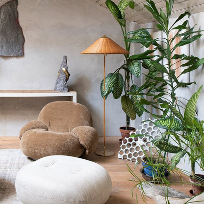 Rattan Stem Floor Lamp with White Fabric Shade