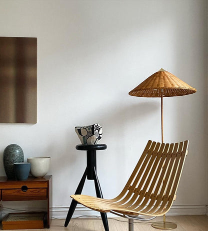 Rattan Stem Floor Lamp with White Fabric Shade