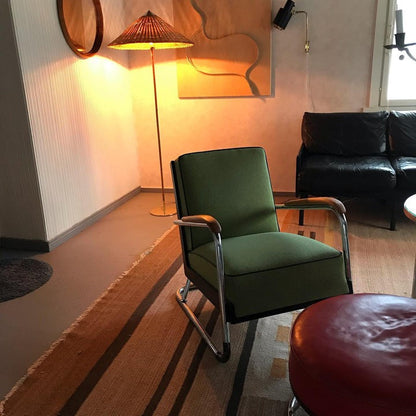 Rattan Stem Floor Lamp with White Fabric Shade