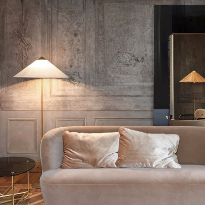 Rattan Stem Floor Lamp with White Fabric Shade