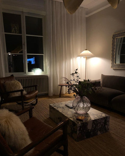 Rattan Stem Floor Lamp with White Fabric Shade