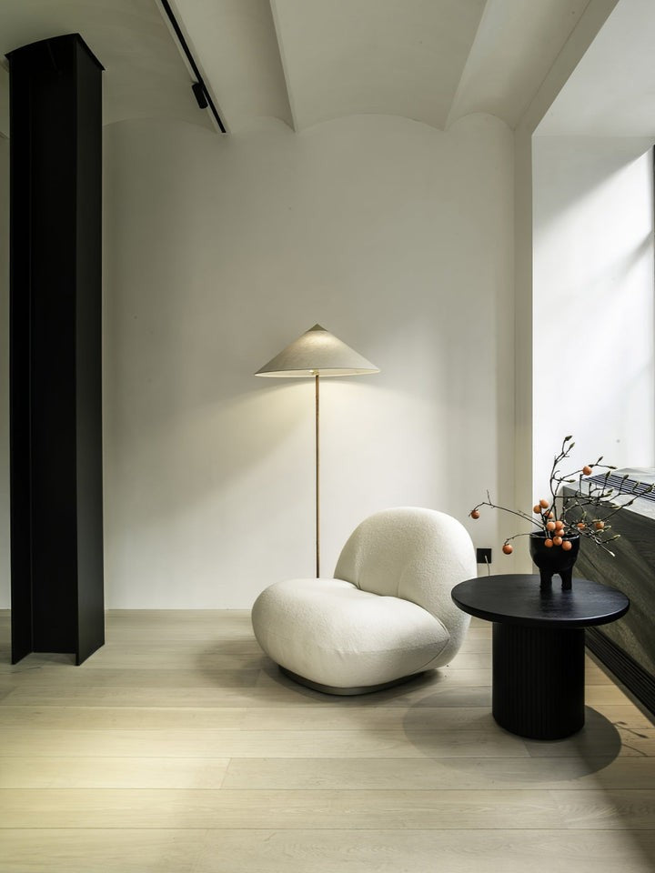 Rattan Stem Floor Lamp with White Fabric Shade