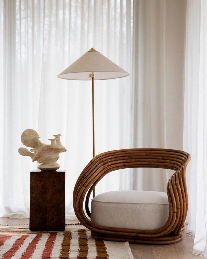 Rattan Stem Floor Lamp with White Fabric Shade