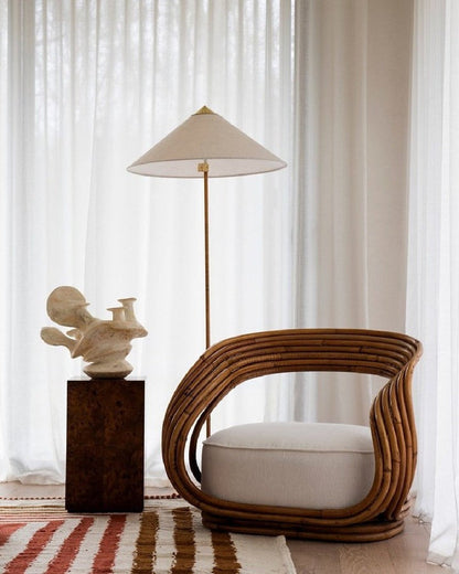 Rattan Stem Floor Lamp with White Fabric Shade
