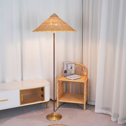Rattan Stem Floor Lamp with White Fabric Shade
